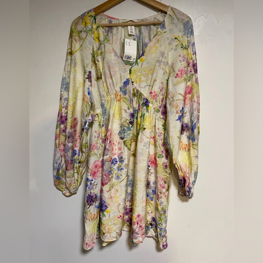 H&M Floral Long Sleeve Mini Dress – XS – LivaEco Viscose Boho Cottagecore - Picture 2 of 8